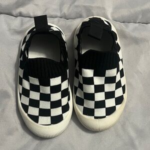 Kids Checkered Slip-On Shoes - Black & White